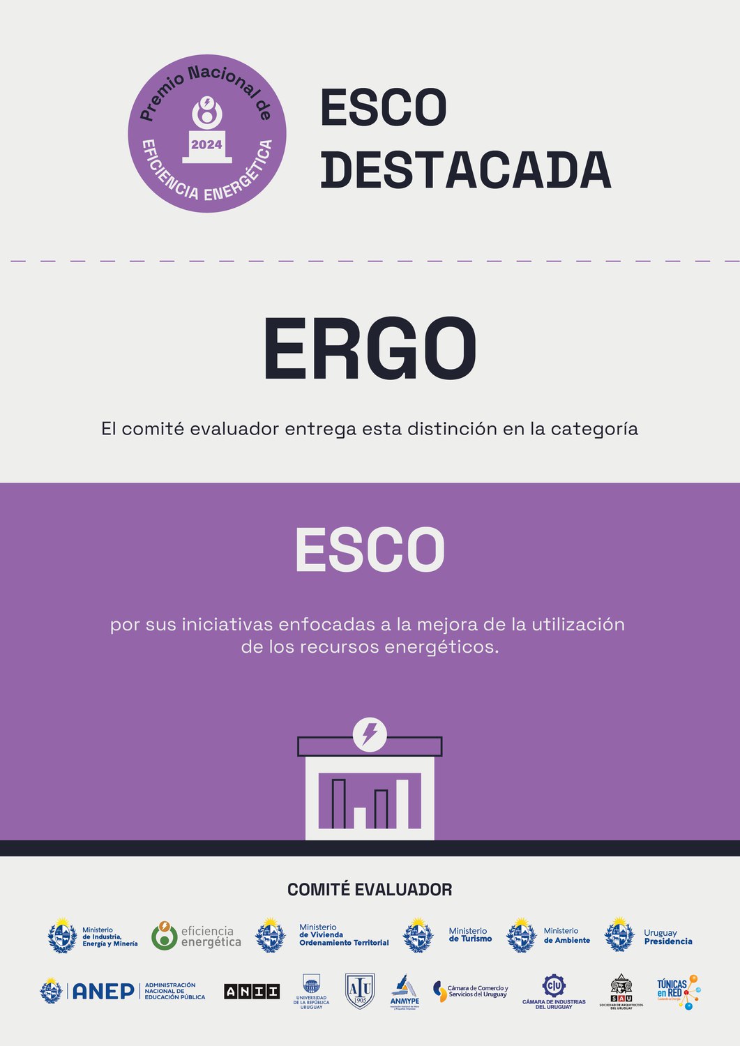 Diploma ESCO destacada otorgado a ERGO en el Premio Nacional de Eficiencia Energética 2024